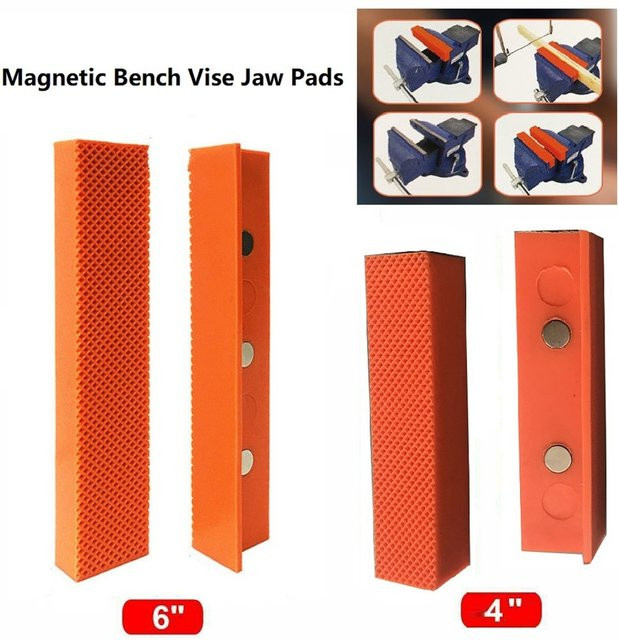 DAZZLEEX Magnetische Weichbacken aus Gummi für 4 und 6 Zoll Schraubstock, 2 Stück, Orange - Bild 1