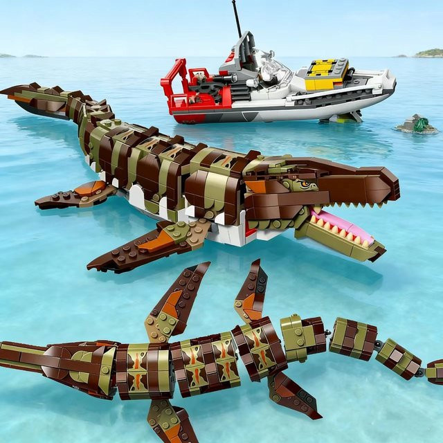 Weltpark Dinosaurier Serie, Meer Mosasaurus Boot Angriff, Bausteine - Bild 1