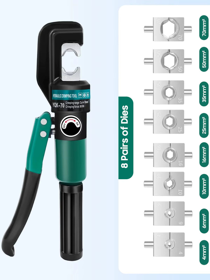 Bymaocar YQK-70 Handbetriebenes hydraulisches Crimpwerkzeug mit 8 Paar Matrizen in Grün - Bild 7