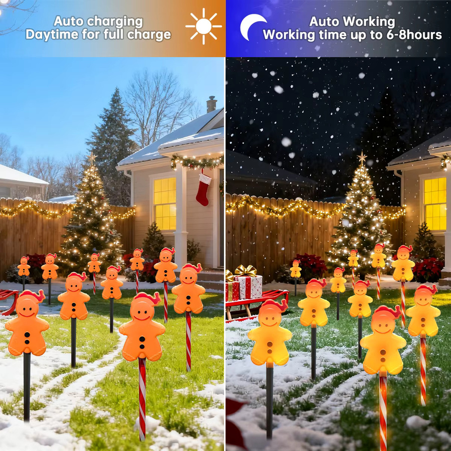 Peach Forest 5er Set Solar Lebkuchenmann Gartenstecker mit 8 Modi, Wasserdichte Solar-Gartenleuchten in Mehrfarbig für Weihnachtsdekoration im Haus und Hof - Bild 2