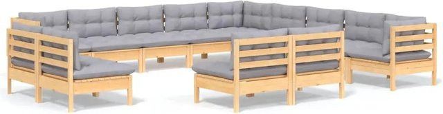 vidaXL 13-tlg. Garten-Lounge-Set aus massivem Kiefernholz mit grauen Kissen - Bild 1