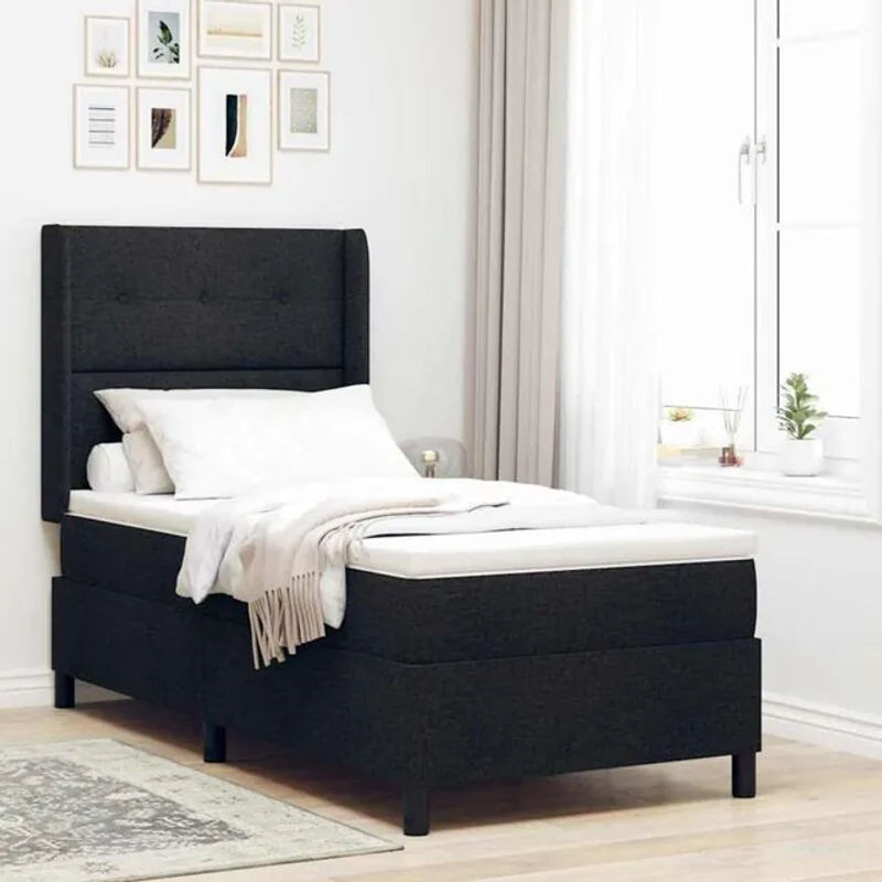 Modernes Boxspringbett mit Matratze von vidaXL in Schwarz aus Stoff, B/T/H: 90 x 200 x 128 cm - Bild 1
