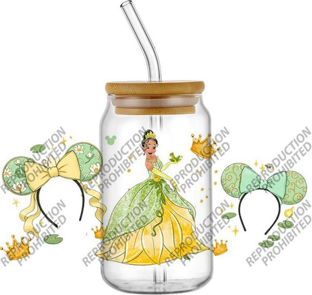 UV DTF 3D Transfer Aufkleber Prinzessinnen-Haarband Cartoon Motiv für Glasbehälter, Mehrfarbig - Bild 1