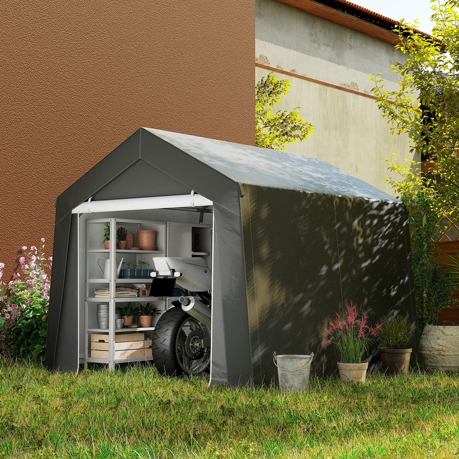 Outsunny Carport Zeltgarage Dunkelgrau, Wasserdichtes Garagenzelt mit Rolltür und Belüftungsfenstern, UV-beständig und Winterfest, B/T/H: 300 x 300 x 200 cm - Bild 2