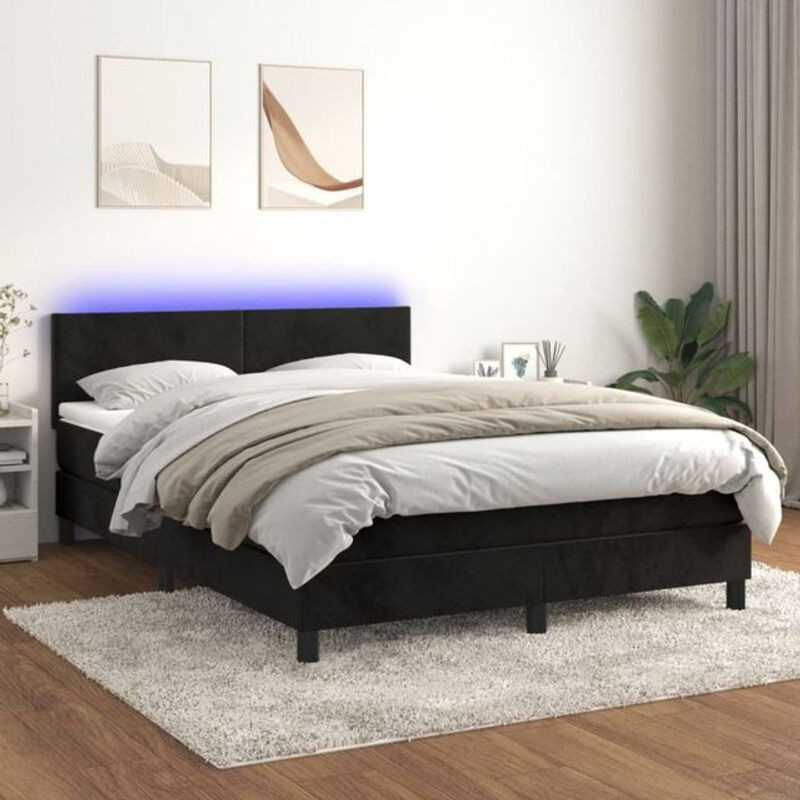 Vidaxl Boxspringbett mit Matratze und LED in Schwarz aus Samt, B/T/H: 140 x 190 x 88 cm - Bild 1