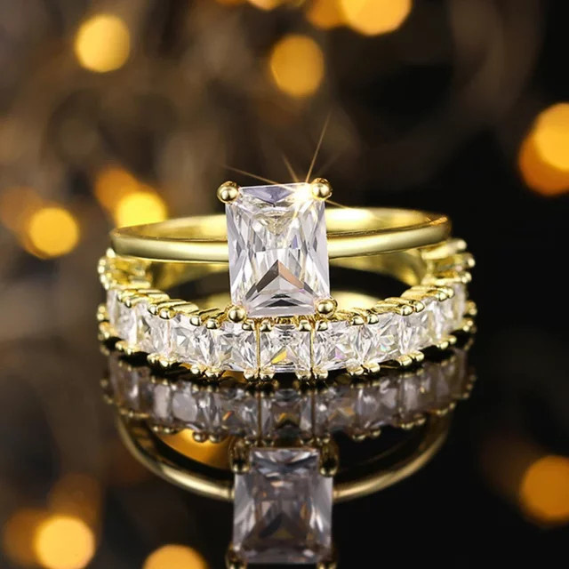 Huitan Ringe, 2-teilig, Zirkonia, Gold, Damen - Bild 1
