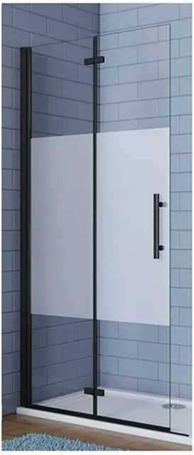 Duschparadies Walk-In Duschwand mit Nano-Glas und Milchglasstreifen, B/H: 90 x 195 cm, Schwarz - Bild 1