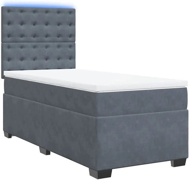 vidaXL Boxspringbett mit Matratze Dunkelgrau aus Samt mit USB-Ladeport und Unterbettbeleuchtung B/T: 100 x 200 cm - Bild 1