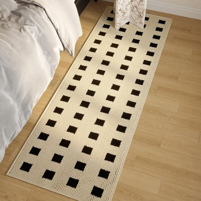 Karpetti Retro Nachttischteppich im Checkerboard-Design, weiß, B/T: 90 x 60 cm - Bild 1