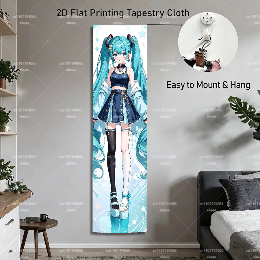 Bandai Kawaii Blue Miku Wandteppich mit Sternenhimmel und Wasserwellen Motiv aus Textil - Bild 3