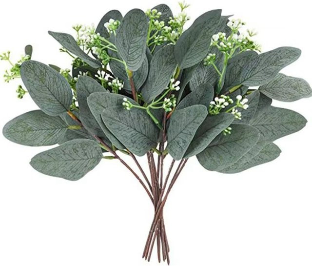 ZQCY Künstliche Eukalyptus Blätter Stiele in Grün für Hochzeitsdekoration und DIY Blumensträuße, 5 oder 10 Stück - Bild 1