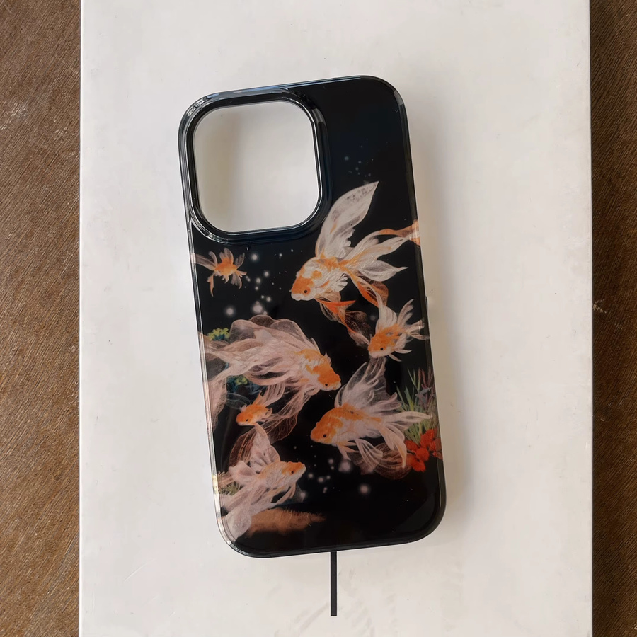Luckly Koi Goldfish Schutzhülle mit Glanz-Effekt und Gletscher-Textur für iPhone 12 13 14 15 16 17 Pro Max in Schwarz und Lila - Bild 3