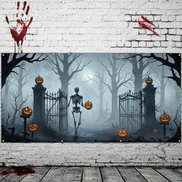 Sjs Halloween Stoffbanner für das Garagentor, mehrfarbig, rechteckig mit Ösen zum Aufhängen - Bild 1