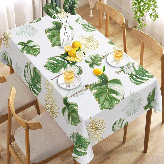 Sanya Tischdecke mit Blattmuster in Weiß, rechteckige Tischdecke aus Polyester-Baumwoll-Mischung, wasserabweisend und modern - Bild 1