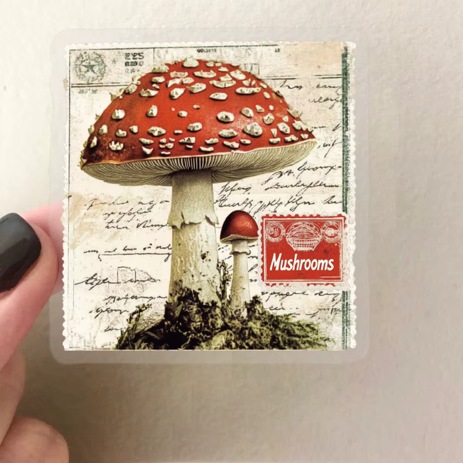 50 Stück Vintage Pilz Aufkleber von YourLife Store, wasserfeste transparente PET Sticker für Scrapbooking und Dekoration, Mehrfarbig - Bild 3