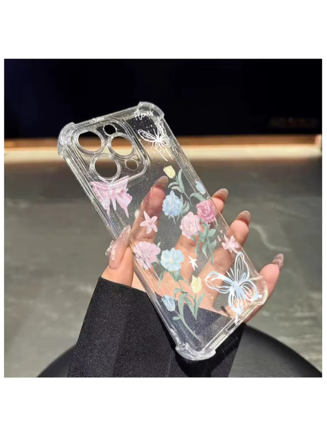 Caynes Stoßfeste TPU-Handyhülle mit Blumen- und Schmetterlings-Design für iPhone 17 16 15 14 13 12 11 Pro Max Air aus transparentem Silikon - Bild 5