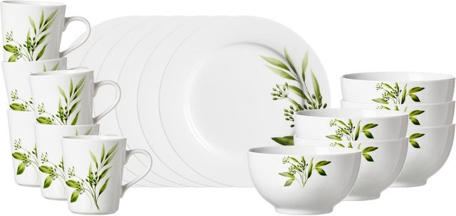 Ritzenhoff & Breker Frühstücksservice Evora aus Porzellan, 18er Set, Floral in Green/White - Bild 1