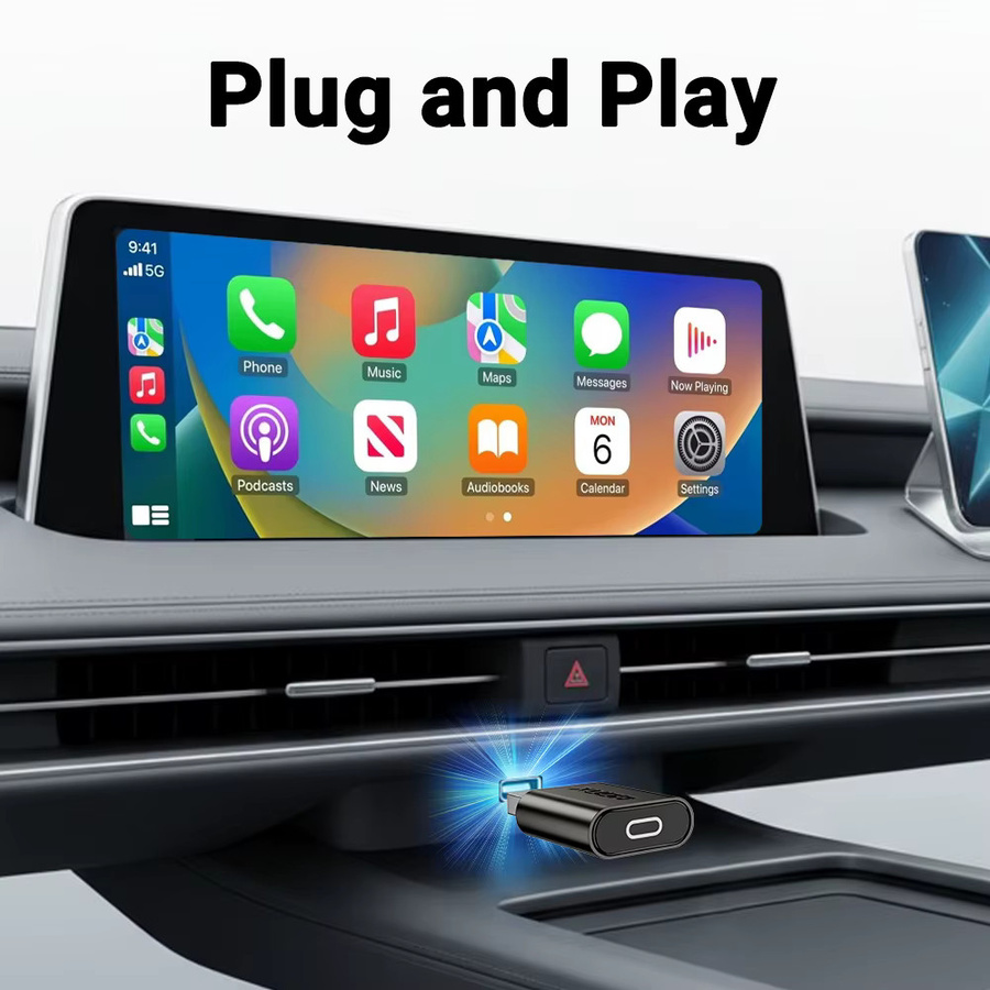 XUDA Kabelloser CarPlay und Android Auto Dongle in Schwarz mit USB und USB-C Anschluss für iPhone und Android - Bild 3
