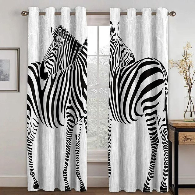 Yiran Furniture Zebra-Textur 3D-Digitaldruck Vorhang mit Tierfellmuster, 2 Paneele, Schwarz-Weiß-Gelb, B: 50 cm, H: 160 cm - Bild 1
