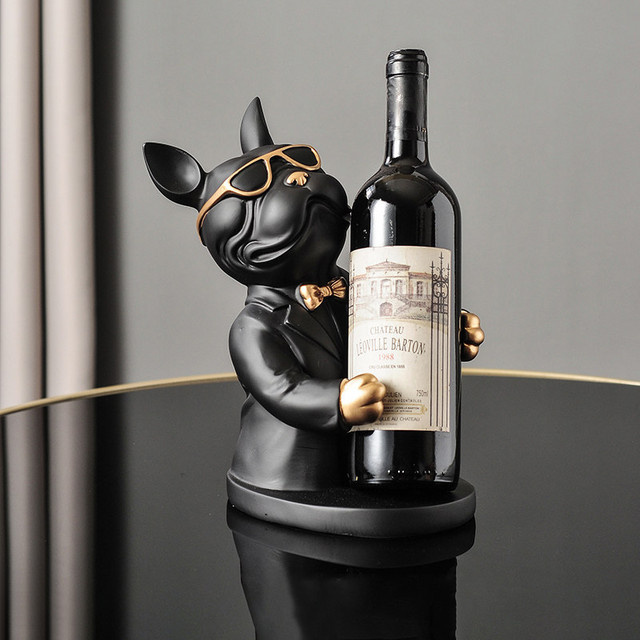 Milsccat Weinhalter Bulldogge Statue aus Harz als Tischdekoration in Grün und Schwarz - Bild 1