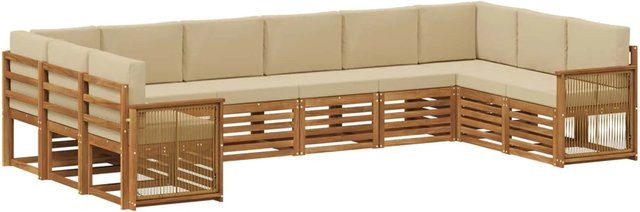 vidaXL Ecksofa Set aus massivem Akazienholz und wetterfestem Polyester in Natur-Beige - Bild 1