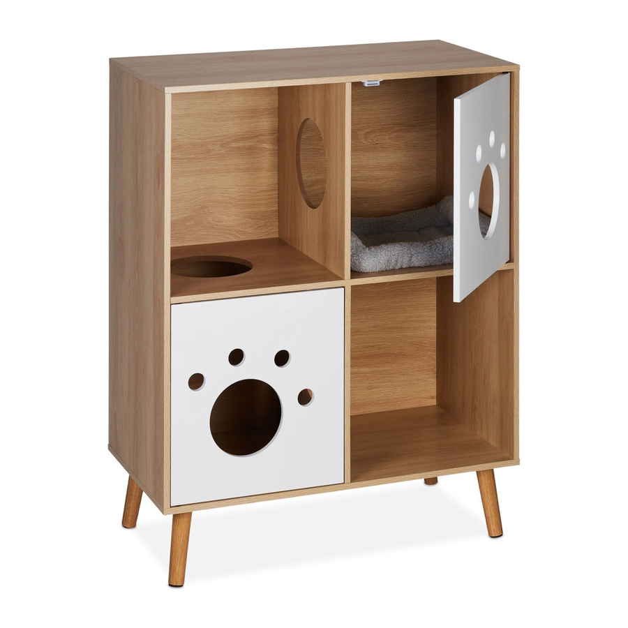 Relaxdays Katzenschrank aus MDF und Kiefernholz in Natur und Weiß mit 4 Fächern, B/T/H: 75 x 40 x 96 cm - Bild 2