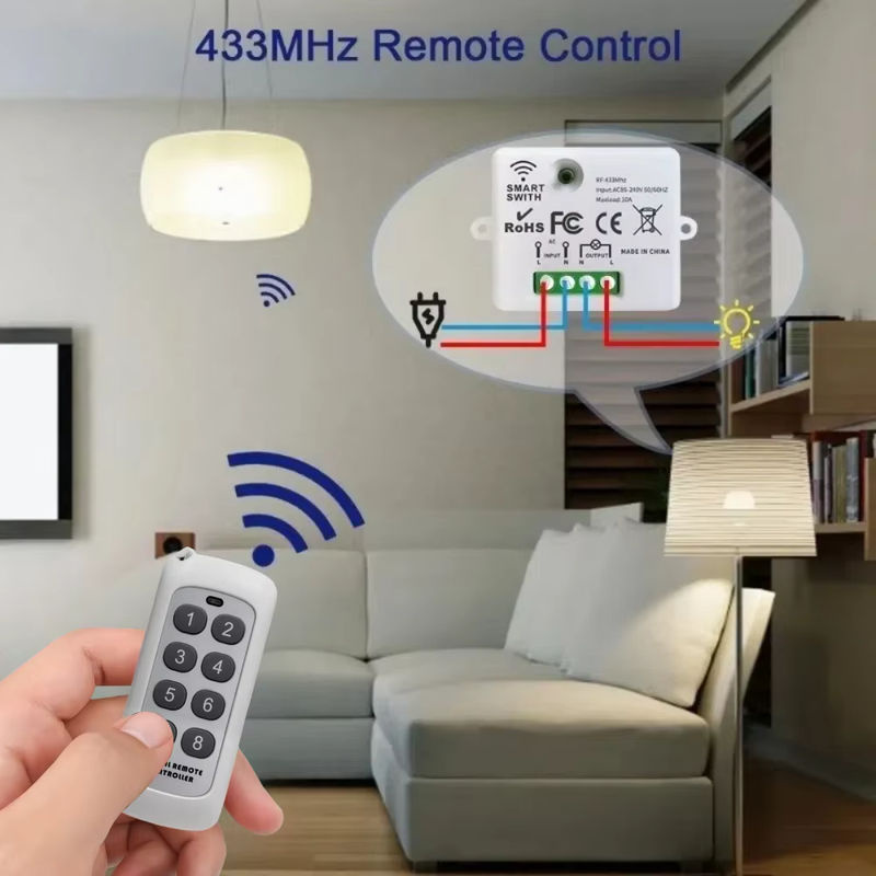 Kebidu Mini Wireless Smart Lichtschalter mit Fernbedienung 433 MHz RF Relais Empfänger 220 V in Weiß - Bild 5