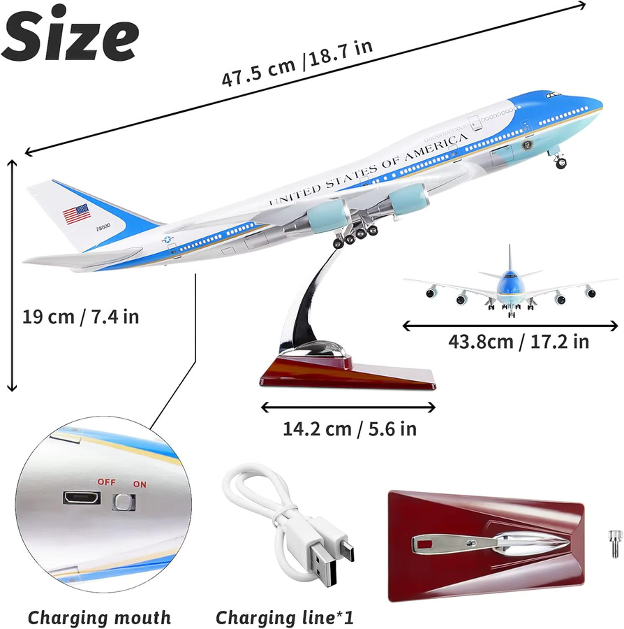 ZOCO Air Force One B747, Flugzeugmodell, Maßstab 1:1, Druckguss - Bild 4