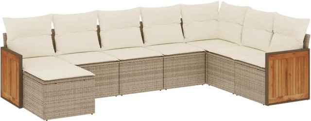 vidaXL 8-teilige Garten-Sofagarnitur in L-Form aus Poly-Rattan mit Kissen in Beige-Creme - Bild 1