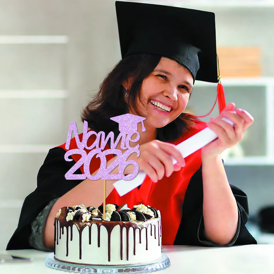 Personalisierter Glitzer-Kuchen-Topper im Abschlusskappen-Design für die Abschlussfeier 2026 von cyuan - Bild 2
