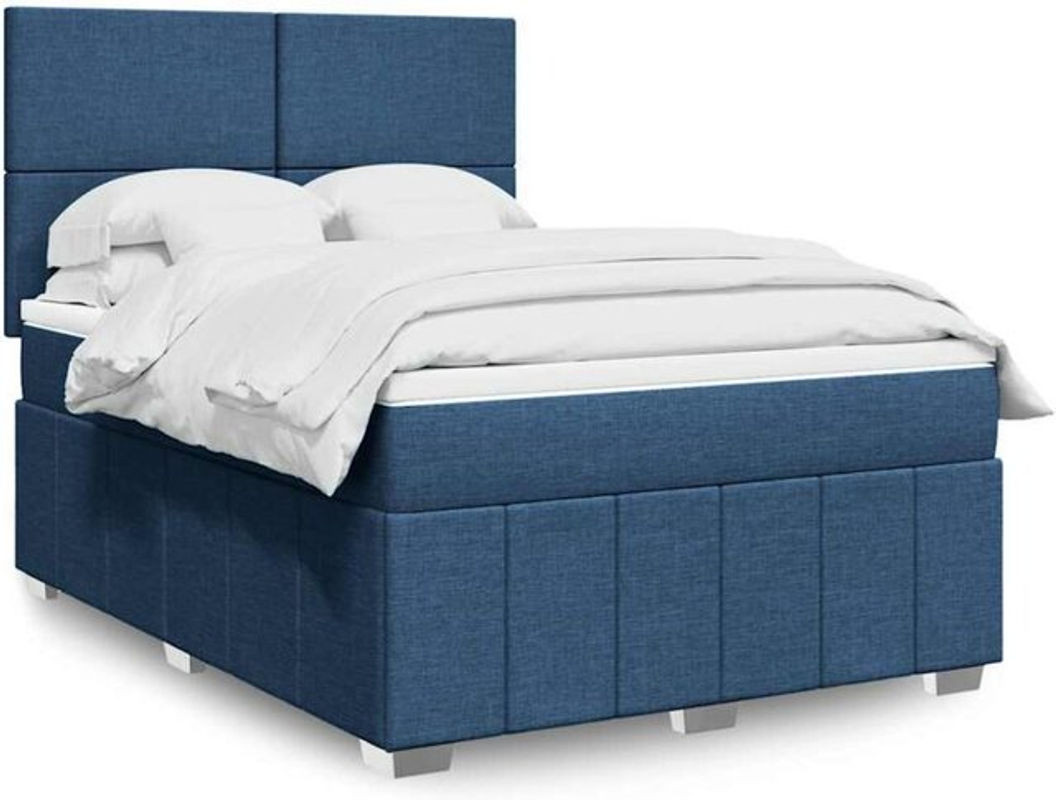 Vidaxl Boxspringbett mit Matratze in Blau und Weiß aus Stoff, Modernes Design, B/T/H: 140 x 190 cm - Bild 1