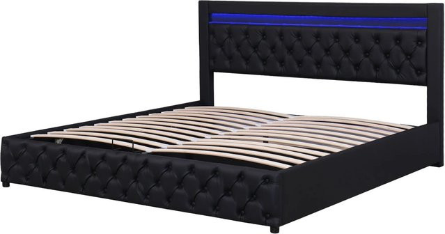 okwish Polsterbett mit LED-Beleuchtung und Lift-up-Funktion in Schwarz, B/T/H: 140 x 200 x 42,5 cm - Bild 1