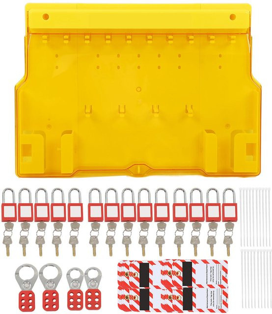 GoolRC Lockout-Tagout-Station Wandmontage mit Abdeckung in Gelb inklusive Vorhängeschlössern, Schlüsseln, Überfalle und Anhängeetiketten - Bild 1