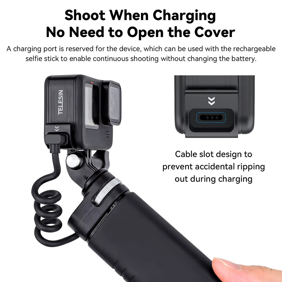 Telesin Wasserdichte Seitenabdeckung mit USB-C Ladeanschluss für GoPro Hero 12 11 10 9 in Schwarz - Bild 2