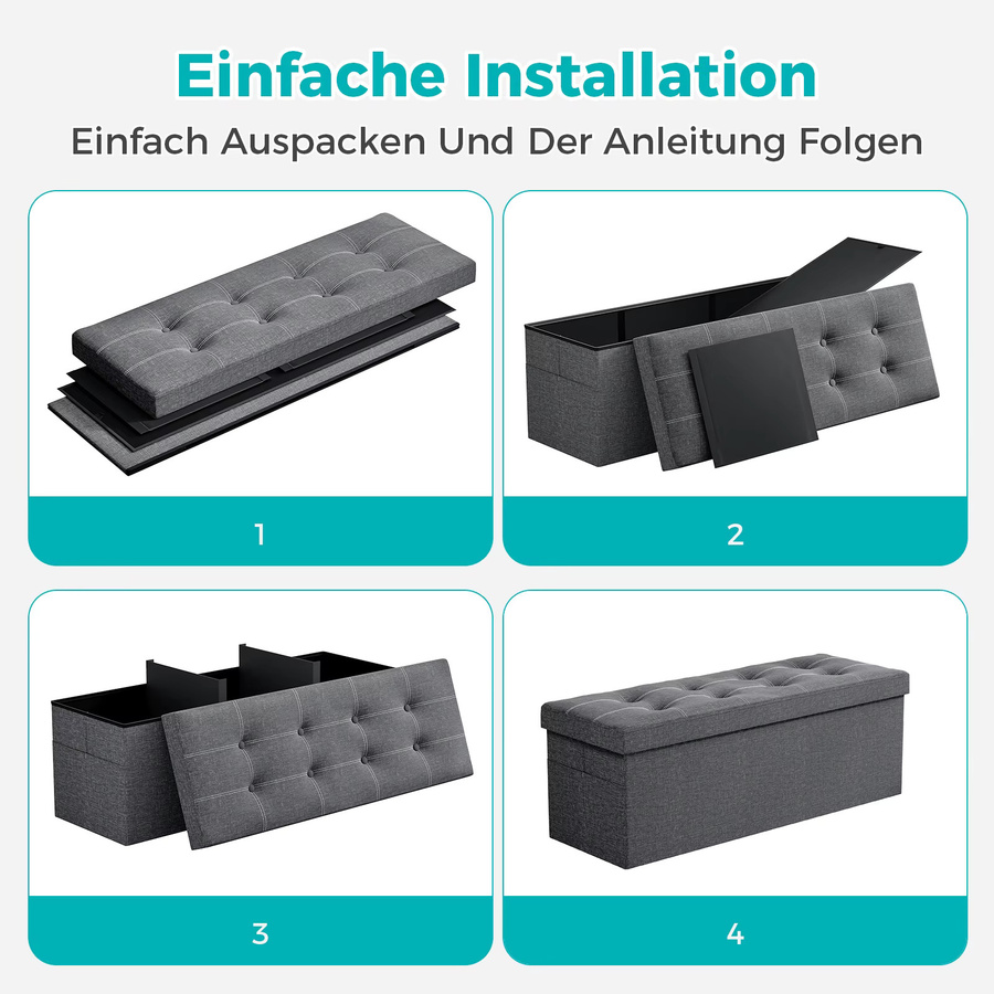Oak & Tea Klappbare Sitzbank mit Stauraum in Grau, B/T/H: 110 x 38 x 38 cm - Bild 4