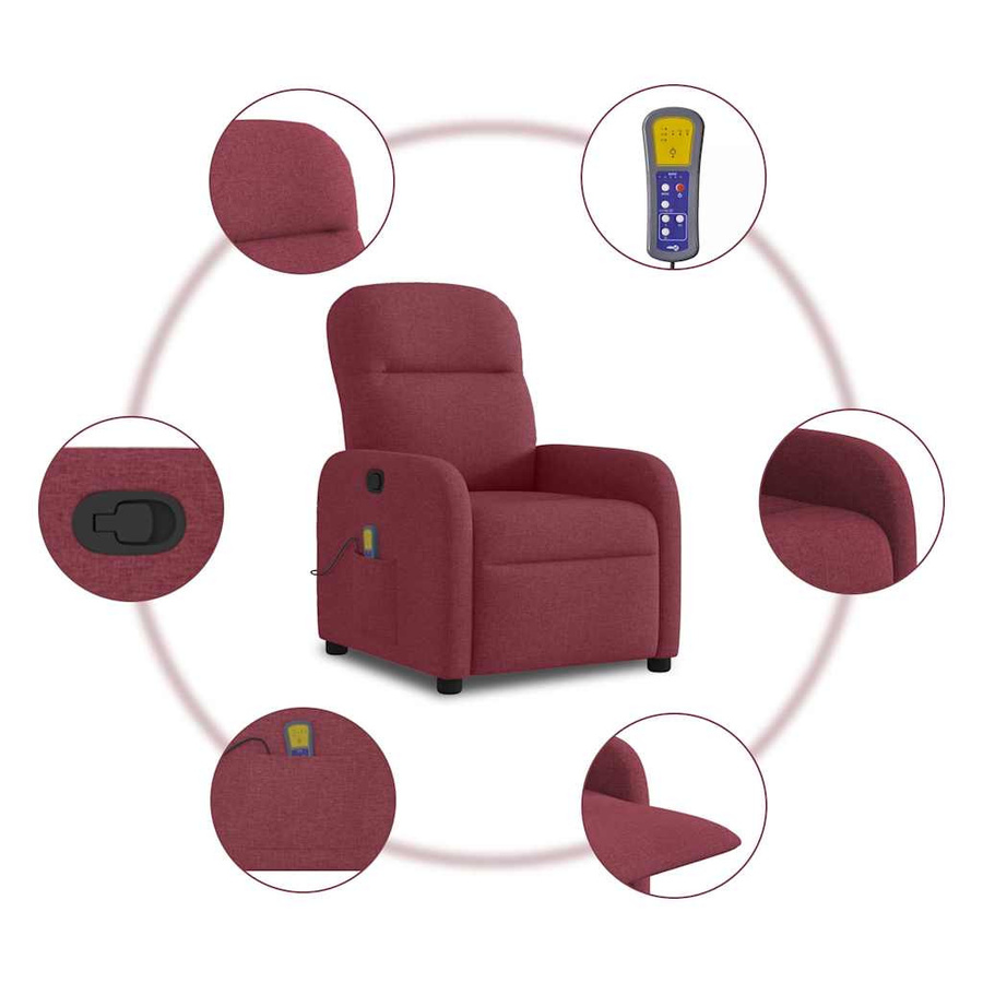 vidaXL Massagesessel als TV-Sessel aus Stoff in Weinrot, B/T/H: 66 x 88 x 95 cm - Bild 7