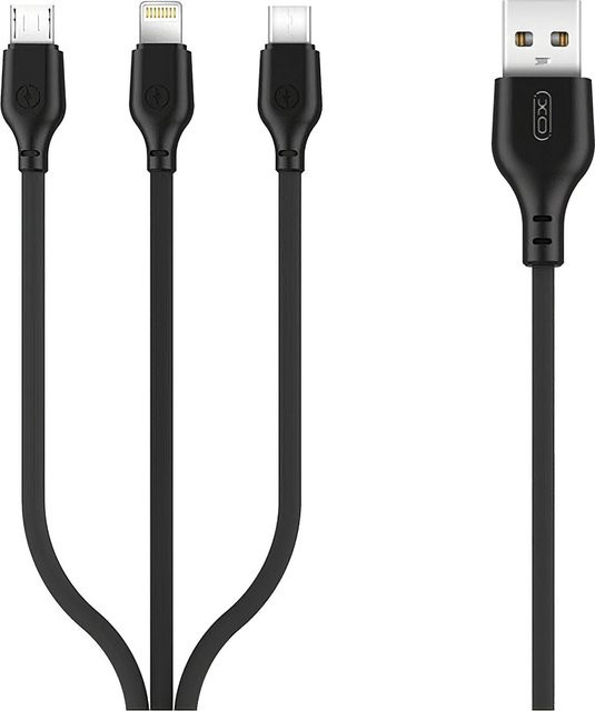 XO Design 3in1 Ladekabel NB103 mit USB-A, Lightning, Micro-USB und USB-C, 10W, 1m, Schwarz - Bild 1