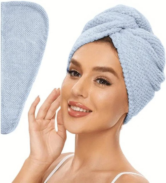 Idealife Haarturban aus Mikrofaser und Frottee in Blau, Saugfähige Trockenhaube zum Wickeln für Erwachsene - Bild 1