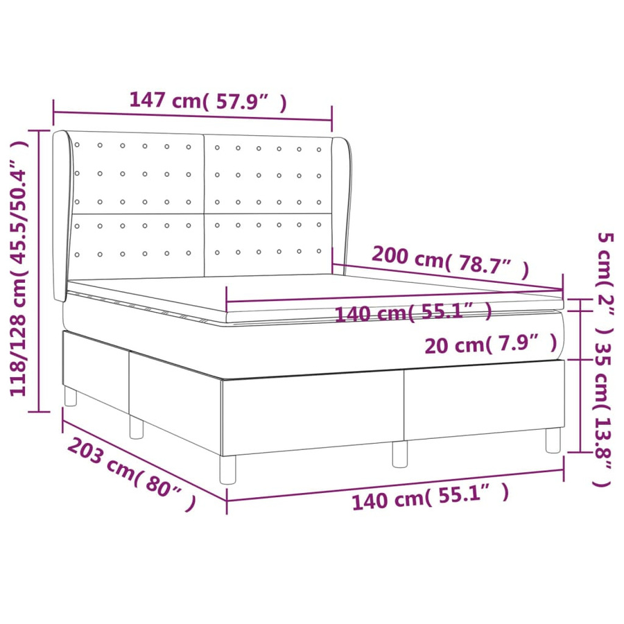 vidaXL Boxspringbett Hybrid mit Matratze und Kopfteil, Braun, B/T/H: 140 x 200 cm - Bild 3
