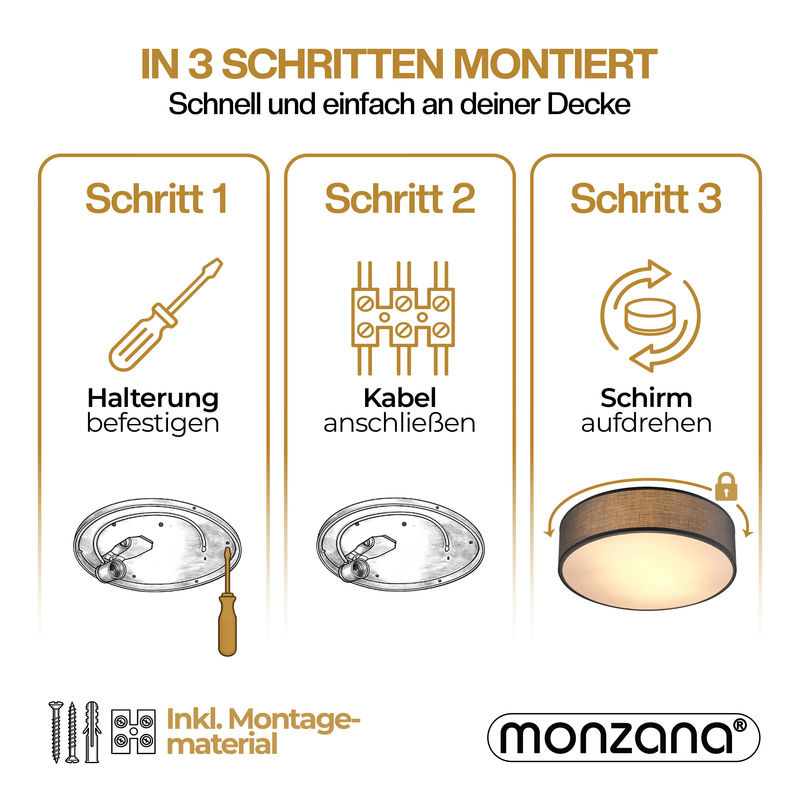 MONZANA Deckenlampe aus grauem Leinenstoff mit Durchmesser: 30 cm - Bild 3