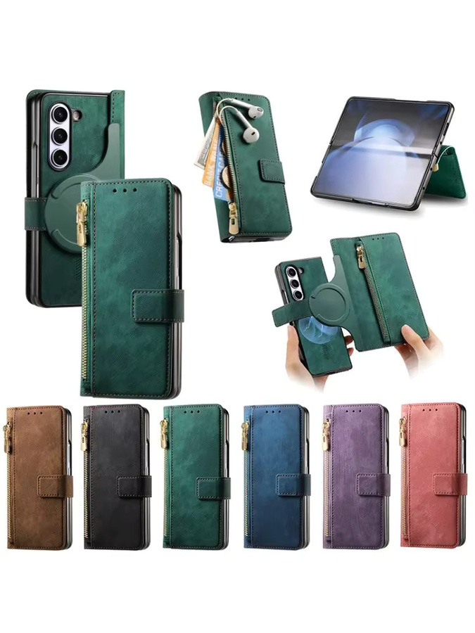 Samsung Galaxy Z Fold Kartenhalter Flip PU-Lederhülle in Pink, Magnetische 2-in-1 Brieftaschen-Handyhülle mit Vollschutz - Bild 6