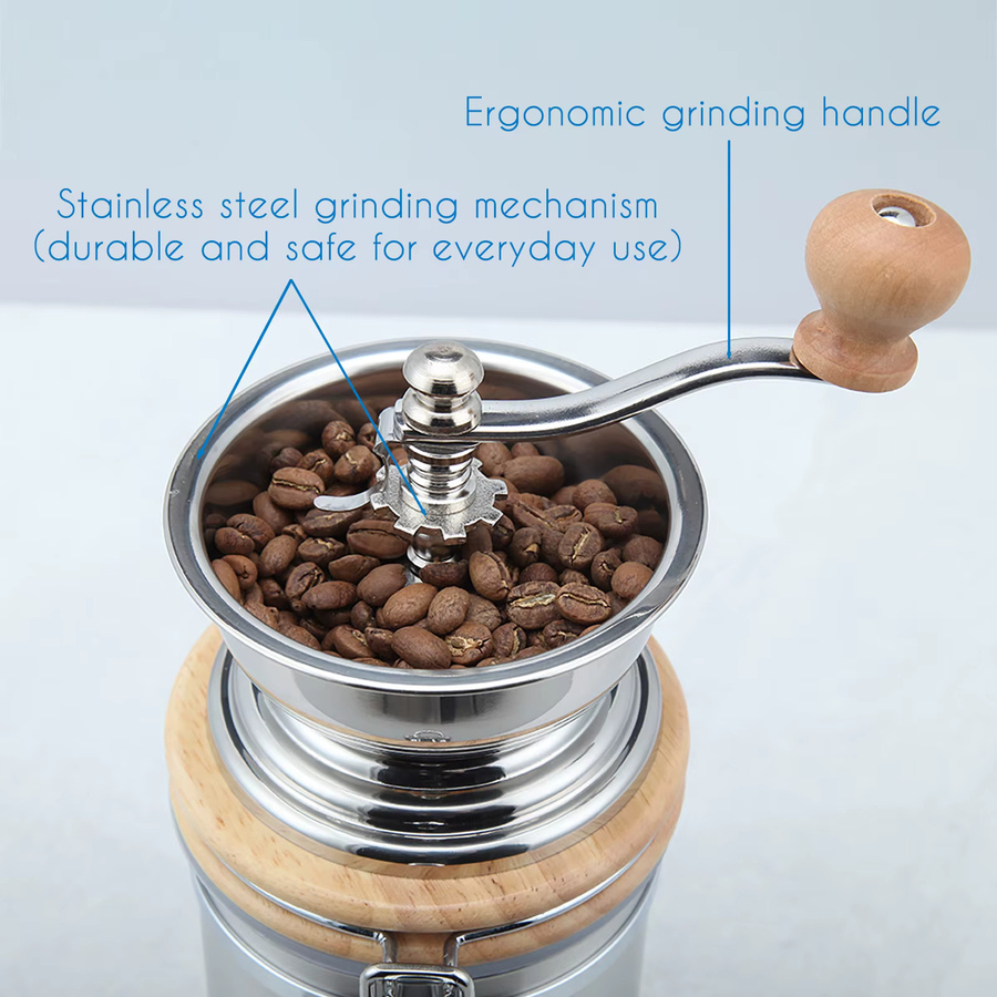 Manuelle Kaffeemühle von Easyworkz aus Edelstahl in Silber mit verstellbaren Einstellungen und luftdichtem Kanister - Bild 2