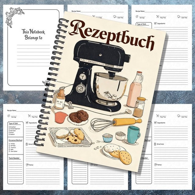 Ästhetisches Rezept-Spiralnotizbuch als Familien-Rezeptbuch und Mahlzeitenplaner mit leeren Seiten in A5 - Bild 1