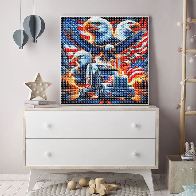 QIZITENG Diamant-Malset Landschaft mit Adler und Nationalflagge in Multicolor mit Rundsteinen - Bild 3