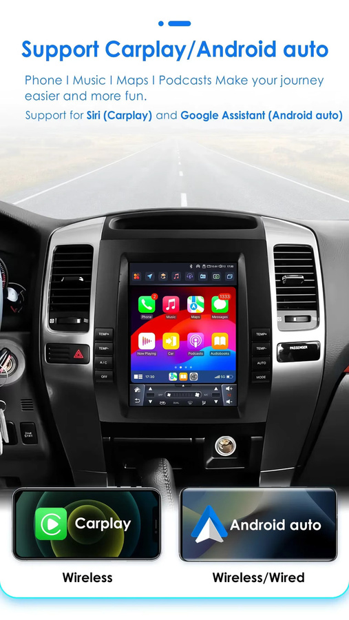 OSSURET Android Autoradio mit vertikalem Bildschirm für Toyota Land Cruiser Prado 2002-2016 und Lexus GX470, Multimedia Player mit Carplay und Android Auto, Schwarz - Bild 4