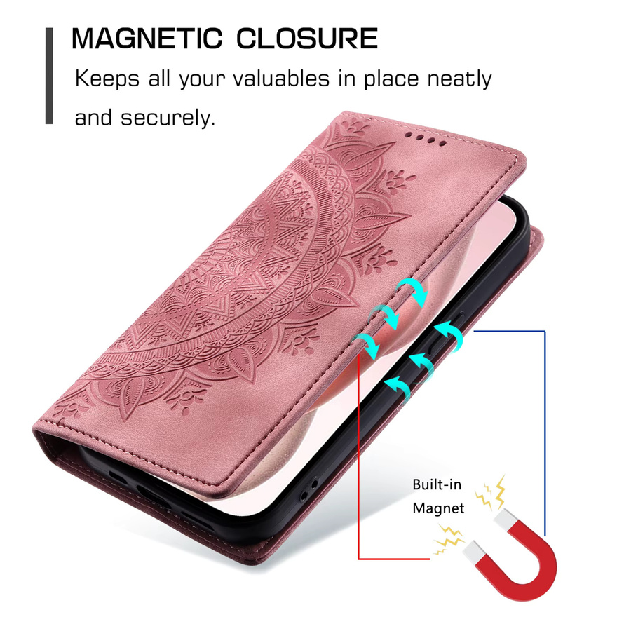 Magnetische Lederhülle im Brieftaschen-Design für Xiaomi Redmi Note 14 15 Pro Plus 13 14 15 Serie mit Kartenfach in Rot und Pink - Bild 3
