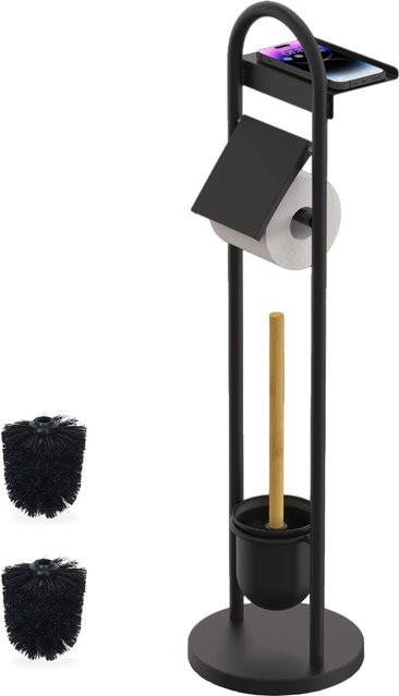 Relaxdays WC Garnitur aus Metall und Bambus in Schwarz, freistehend mit Ablage, B/T/H: 21,5 x 21,5 x 79 cm - Bild 1