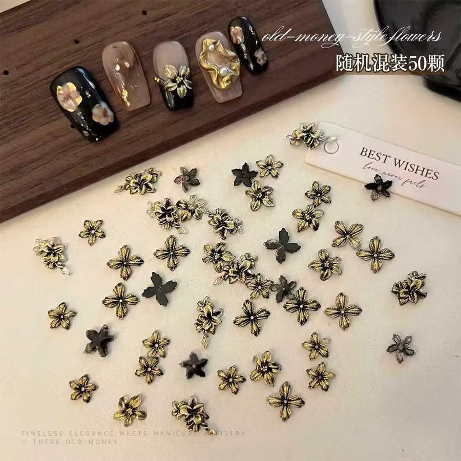 MAFANAILS Nagel Charms, 50 Stück, 3D Blumen, Vergoldet, Floral - Bild 3