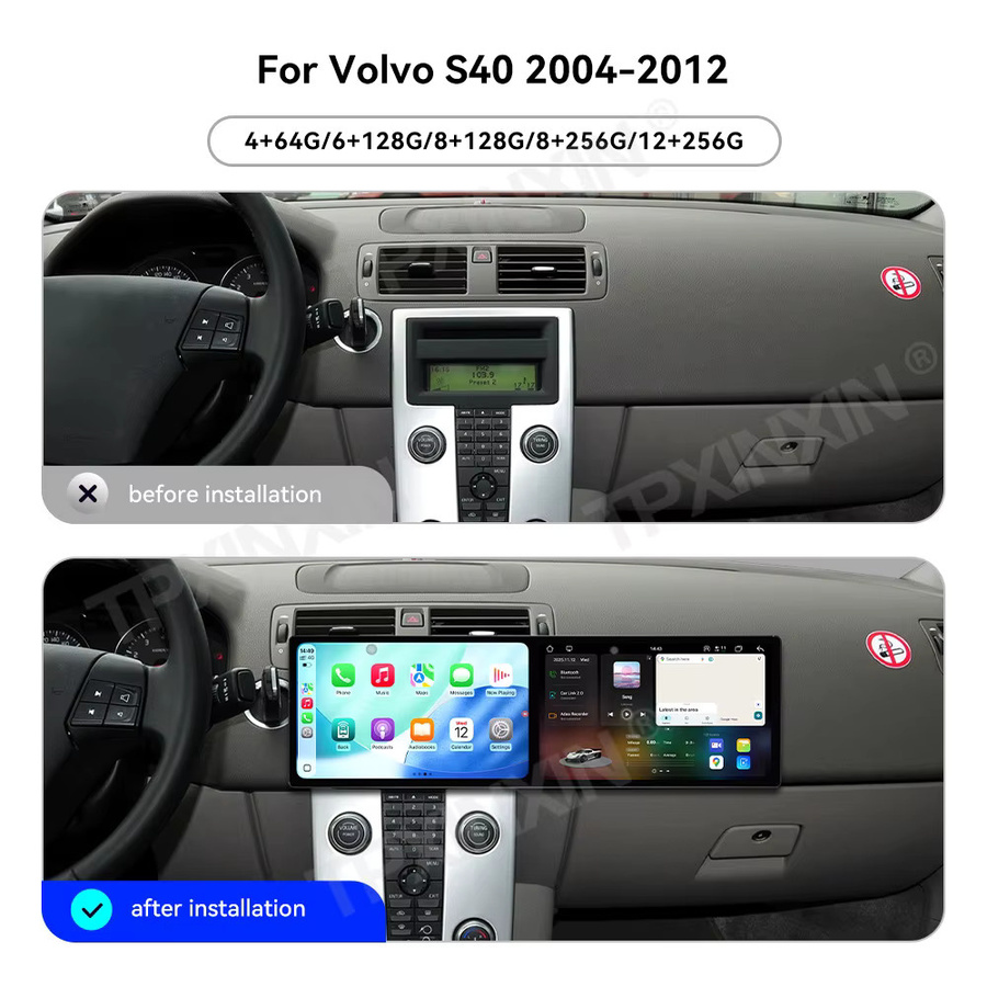 TPXINXIN Dual Screen Android 15 Multimedia Auto-Einheit mit 10,1 Zoll Display, GPS-Navigation und Carplay für Volvo C30 S40 V50 C70 (2004-2012), Schwarz - Bild 4