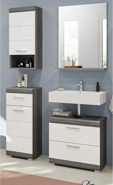 Inn.Furn Badmöbel-Set Shawn 4-teilig in Weiß Hochglanz und Grau mit 112 cm Breite - Bild 1